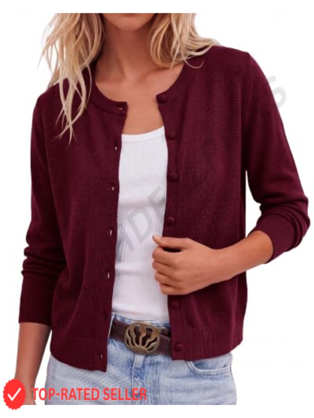 BTFBM Women's Lightweight Cardigan Button Front Ribbed Hem Long Sleeve